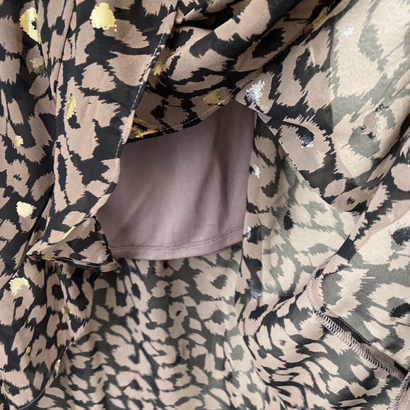 Express Womens Dress Size Small Animal Print Vneck Lined Brown Gold n1 - Picture 4 of 8